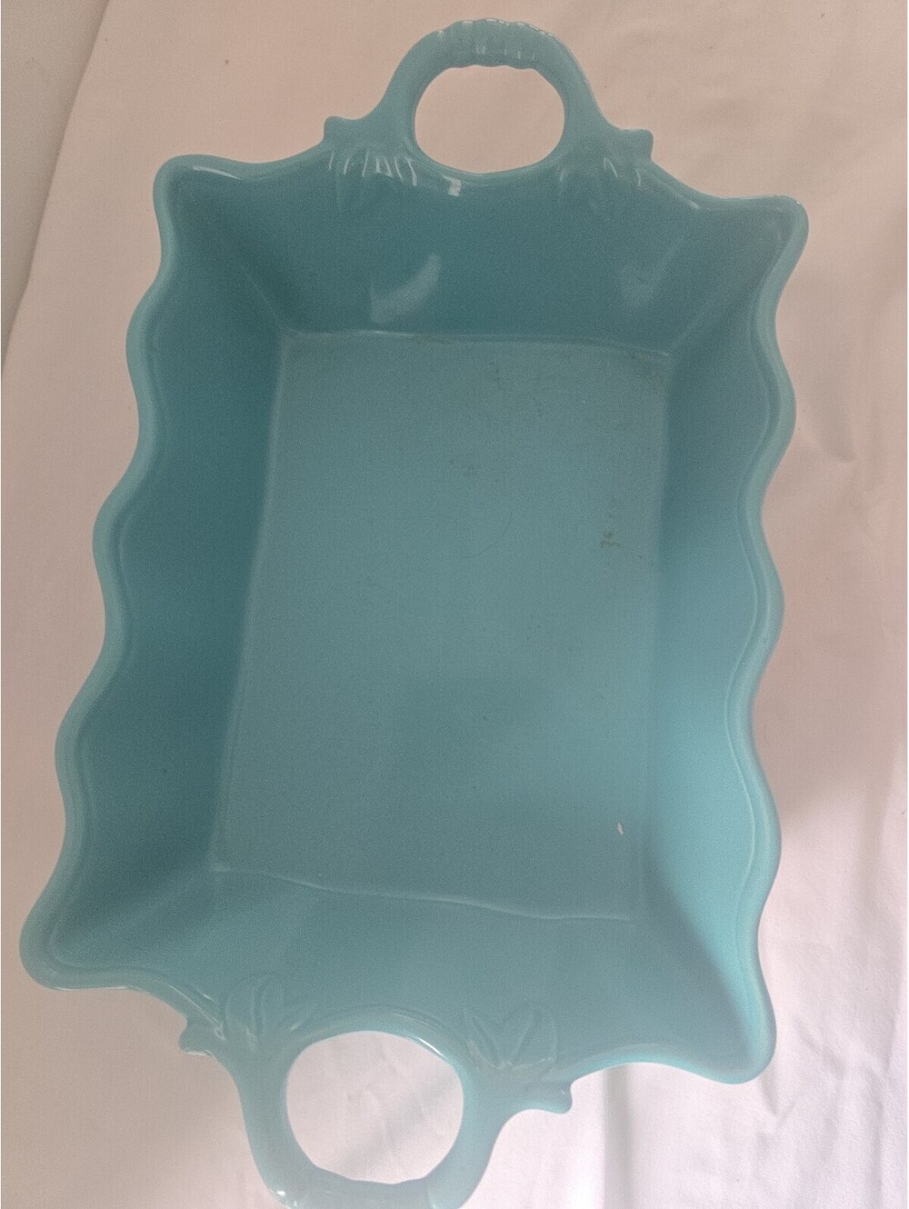 Family Gathering Aqua Blue Ceramic Serving Tray Platter with Handles Dishwasher